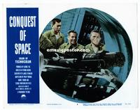 #304 CONQUEST OF SPACE lobby card #2 '55 astronauts in ship!!
