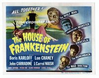 #023 HOUSE OF FRANKENSTEIN title lobby card '44 Boris Karloff, Chaney!