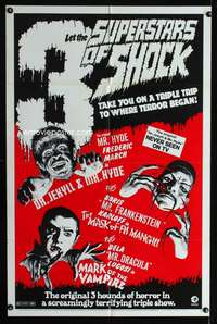 k056 3 SUPERSTARS OF SHOCK one-sheet movie poster '72 Karloff,Lugosi,March