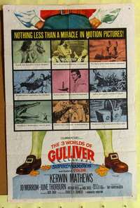 k057 3 WORLDS OF GULLIVER one-sheet movie poster '60 Ray Harryhausen
