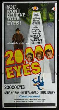 h233 20,000 EYES three-sheet movie poster '61 could not see the perfect crime!