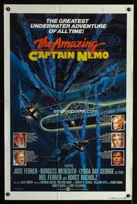 k070 AMAZING CAPTAIN NEMO one-sheet movie poster '78 cool sci-fi artwork!