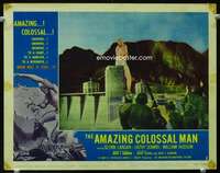 h290 AMAZING COLOSSAL MAN movie lobby card #1 '57 he's by Hoover Dam!