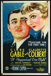 d483 IT HAPPENED ONE NIGHT linen style B one-sheet movie poster R37 Capra