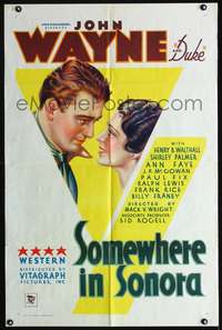 h617 SOMEWHERE IN SONORA one-sheet movie poster '33 great art deco image of John Wayne!