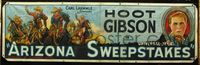 1v027 ARIZONA SWEEPSTAKES cloth banner '26 cool stone litho art of Hoot Gibson & charging cowboys!