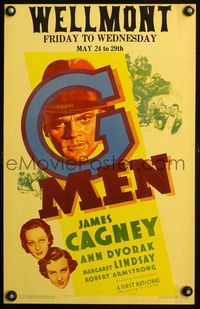 3a079 G-MEN window card poster '35 cool artwork of James Cagney, plus Ann Dvorak & Margaret Lindsay!
