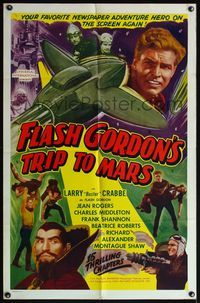 4h377 FLASH GORDON'S TRIP TO MARS 1sh R40s cool montage of Buster Crabbe in several poses + Ming!