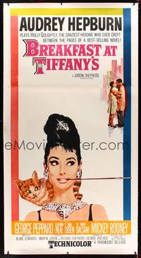 8y016 BREAKFAST AT TIFFANY'S linen 3sh '61 most classic artwork of sexy elegant Audrey Hepburn!