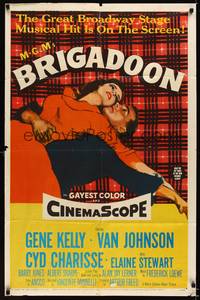 8y090 BRIGADOON 1sh '54 great romantic close up art of Gene Kelly & Cyd Charisse!