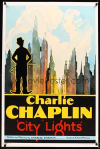 8y041 CITY LIGHTS S2 recreation one-sheet 2001 Charlie Chaplin overlooking New York skyline!