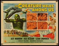 8y046 CREATURE WALKS AMONG US 1/2sh '56 different Reynold Brown art of monster about to throw man!