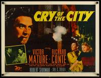 8y050 CRY OF THE CITY 1/2sh '48 film noir, c/u of Victor Mature, Richard Conte, Shelley Winters