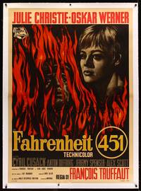 8y189 FAHRENHEIT 451 linen Italian 1p '67 Truffaut, completely different art of Christie & Werner!