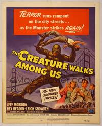 8y077 CREATURE WALKS AMONG US WC '56 Reynold Brown art of monster attacking by Golden Gate Bridge!