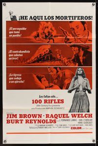 2m003 100 RIFLES Spanish/U.S. 1sh '69 Jim Brown, sexy Raquel Welch, Burt Reynolds!