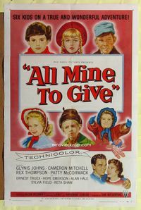 2m022 ALL MINE TO GIVE 1sh '57 Glynis Johns, Cameron Mitchell, great artwork of children!