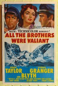 2m024 ALL THE BROTHERS WERE VALIANT 1sh '53 Robert Taylor, Stewart Granger, whaling artwork!