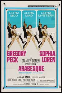 2m046 ARABESQUE 1sh '66 Gregory Peck, sexy Sophia Loren, ultra mod, ultra mad, ultra mystery!