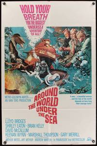 2m049 AROUND THE WORLD UNDER THE SEA 1sh '66 Lloyd Bridges, great scuba diving fantasy art!