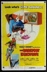 2m065 BAREFOOT EXECUTIVE 1sh '71 Disney, art of Kurt Russell & wacky chimp gone bananas!
