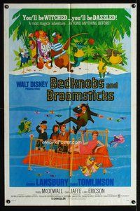 2m073 BEDKNOBS & BROOMSTICKS 1sh '71 Walt Disney, Angela Lansbury, great cartoon art!