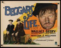 7m074 BEGGARS OF LIFE style B 1/2sh '28 Wallace Beery, Richard Arlen & disguised boy Louise Brooks!