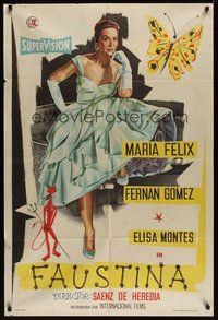 7p049 FAUSTINA Argentinean '57 artwork of sexy Maria Felix in dress!