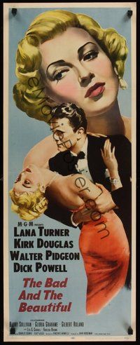 7p096 BAD & THE BEAUTIFUL insert '53 best different art of Kirk Douglas romancing sexy Lana Turner!