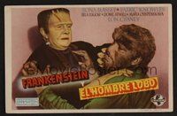 7p120 FRANKENSTEIN MEETS THE WOLF MAN Spanish herald '43 best c/u of Bela Lugosi & Lon Chaney Jr.!