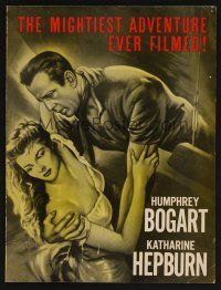9p134 AFRICAN QUEEN promo brochure '52 different artwork of Humphrey Bogart & Katharine Hepburn!