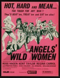 9p138 ANGELS' WILD WOMEN promo brochure '72 Al Adamson directed, artwork of sexy biker chicks!