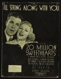 9p261 20 MILLION SWEETHEARTS sheet music '34 Ginger Rogers & Powell, I'll String Along With You!