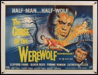 1g154 CURSE OF THE WEREWOLF linen British quad '61 Hammer, art of Oliver Reed as human & monster!
