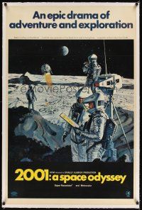 6s003 2001: A SPACE ODYSSEY linen 1sh '68 Stanley Kubrick, Bob McCall art of astronauts on the moon!