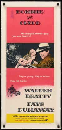 6s194 BONNIE & CLYDE linen Aust daybill '67 notorious crime duo Warren Beatty & Faye Dunaway!