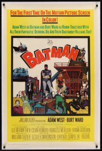 6s009 BATMAN linen 1sh '66 DC Comics, great image of Adam West & Burt Ward w/villains!