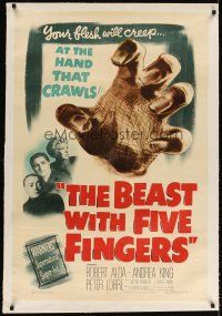 6s010 BEAST WITH FIVE FINGERS linen 1sh '47 Peter Lorre, your flesh will creep at the crawling hand!