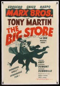 6s012 BIG STORE linen 1sh R50s Hirschfeld art of the three Marx Brothers, Groucho, Harpo & Chico!