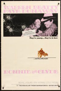 6s015 BONNIE & CLYDE linen 1sh '67 the most notorious crime duo Warren Beatty & Faye Dunaway!