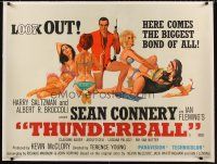 6s139 THUNDERBALL linen British quad '65 art of Sean Connery as secret agent James Bond 007!