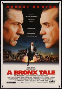 6s017 BRONX TALE linen 1sh '93 Robert De Niro faces off with Chazz Palminteri over NYC skyline!