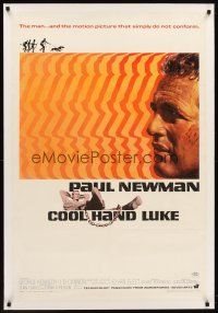6s025 COOL HAND LUKE linen 1sh '67 Paul Newman prison escape classic, cool art by James Bama!