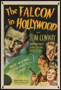 6s034 FALCON IN HOLLYWOOD linen 1sh '44 detective Tom Conway, where next will the killer strike!