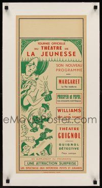 6s257 DU THEATRE DE LA JEUNESSE linen stage play French special 11x24 poster '20s magic & smart dogs
