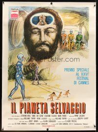 6s273 FANTASTIC PLANET linen Italian 1p '74 sci-fi cartoon, Cannes winner, different surreal art!