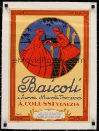 6s240 BAICOLI linen Italian 14x19 advertising poster '49 Emka art of man giving biscuit to woman!