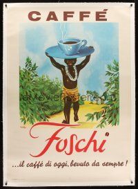 6s290 CAFFE FOSCHI linen Italian 38x55 advertising poster '60 art of island native with giant cup!
