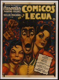 6s145 COMICOS DE LA LEGUA linen Mexican poster '57 great art of Resortes & two sexy girls by Cabral!