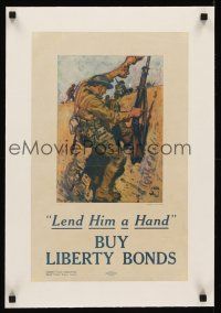 6s223 BUY LIBERTY BONDS linen 12x19 WWI war poster '18 Lend Him a Hand, cool art by Sarka!